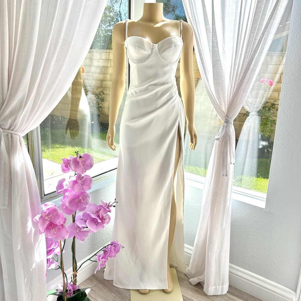 Nadine Merabi Jessica White Maxi Dress Size S Small Side Slit Sleeveless Gown - Picture 10 of 12